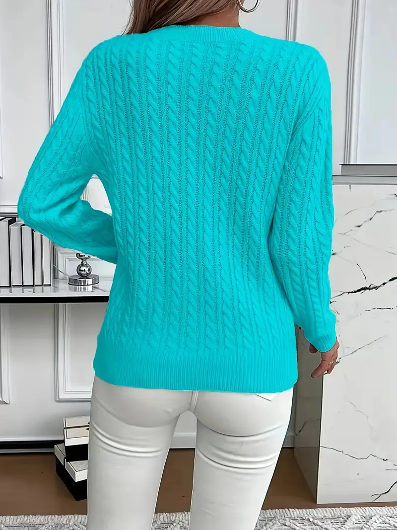 Cross-Border Round Neck Thick Cable-Knit Faux Wool Sweater for Women 2025 Autumn/Winter Top Base Sweater Women 2026 Spring Knitwear — feature 15