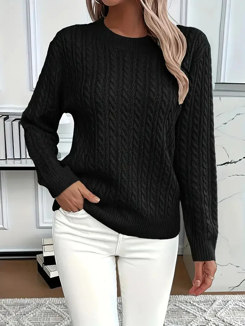 Cross-Border Round Neck Thick Cable-Knit Faux Wool Sweater for Women 2025 Autumn/Winter Top Base Sweater Women 2026 Spring Knitwear — feature 2