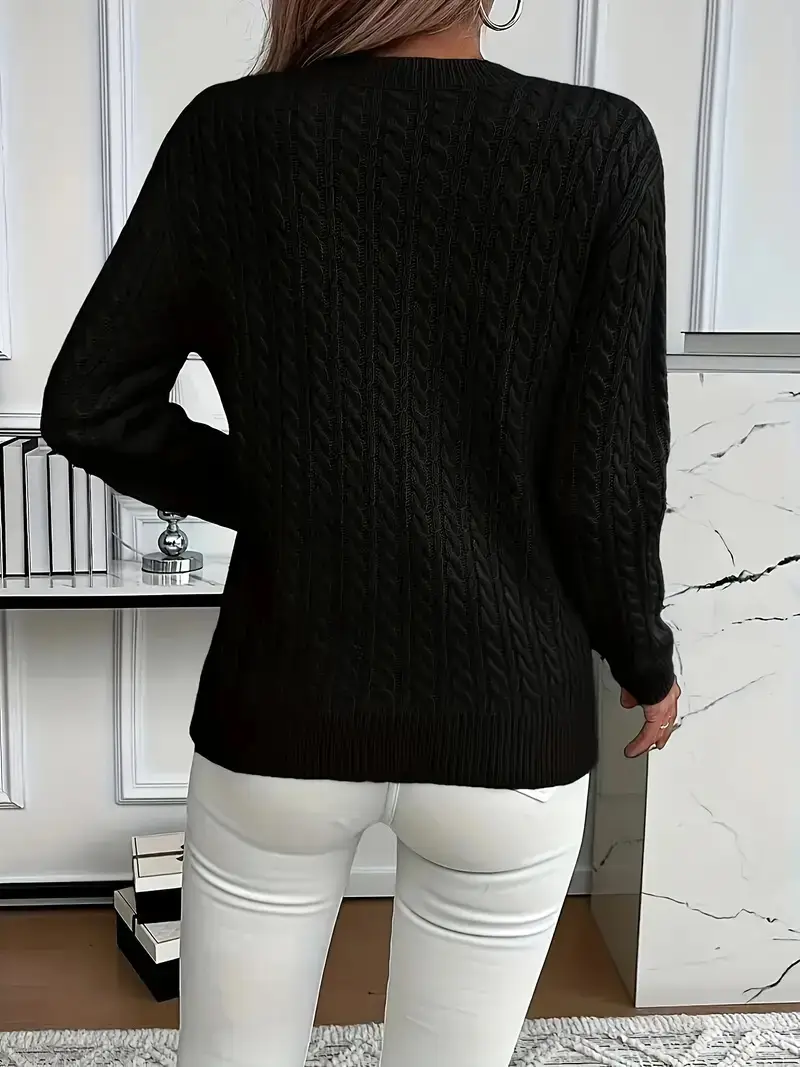 Cross-Border Round Neck Thick Cable-Knit Faux Wool Sweater for Women 2025 Autumn/Winter Top Base Sweater Women 2026 Spring Knitwear — feature 3