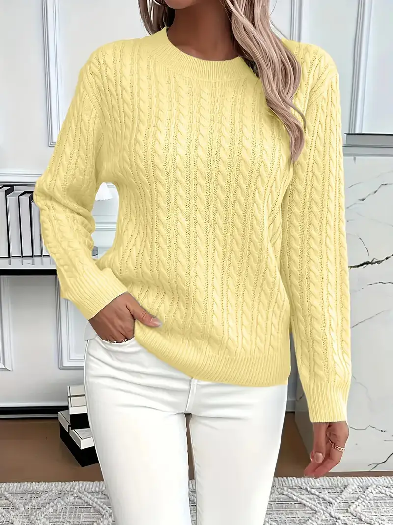 Cross-Border Round Neck Thick Cable-Knit Faux Wool Sweater for Women 2025 Autumn/Winter Top Base Sweater Women 2026 Spring Knitwear — feature 4