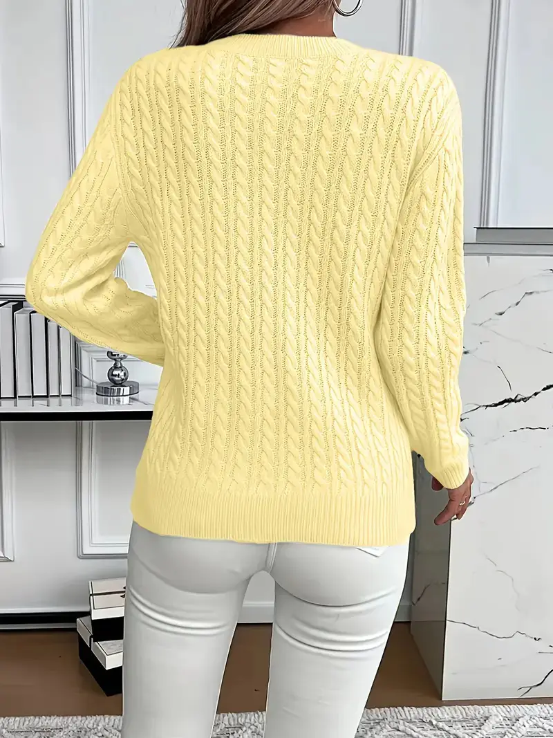 Cross-Border Round Neck Thick Cable-Knit Faux Wool Sweater for Women 2025 Autumn/Winter Top Base Sweater Women 2026 Spring Knitwear — feature 5