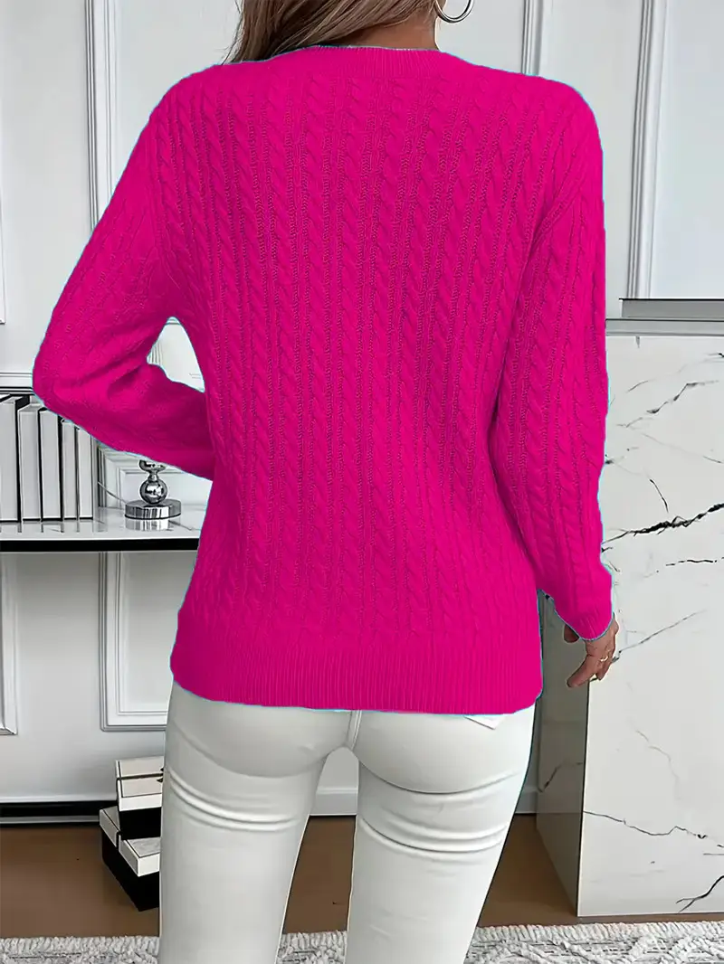 Cross-Border Round Neck Thick Cable-Knit Faux Wool Sweater for Women 2025 Autumn/Winter Top Base Sweater Women 2026 Spring Knitwear — feature 7