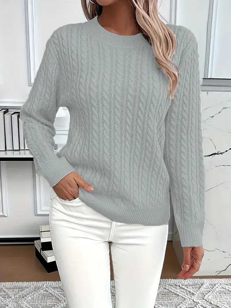 Cross-Border Round Neck Thick Cable-Knit Faux Wool Sweater for Women 2025 Autumn/Winter Top Base Sweater Women 2026 Spring Knitwear — feature 8