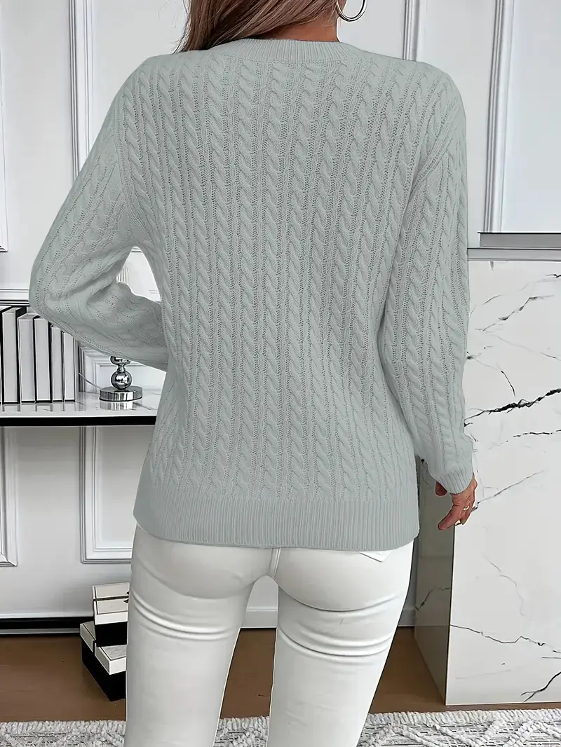 Cross-Border Round Neck Thick Cable-Knit Faux Wool Sweater for Women 2025 Autumn/Winter Top Base Sweater Women 2026 Spring Knitwear — feature 9