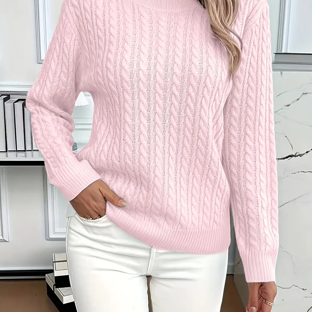 Cross-Border Round Neck Thick Cable-Knit Faux Wool Sweater for Women 2025 Autumn/Winter Top Base Sweater Women 2026 Spring Knitwear