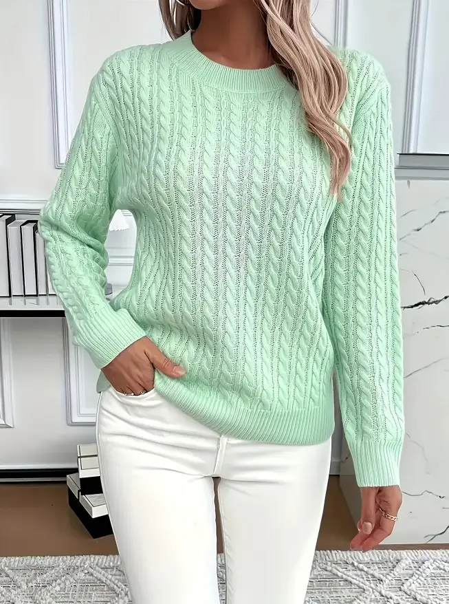 Cross-Border Round Neck Thick Cable-Knit Faux Wool Sweater for Women 2025 Autumn/Winter Top Base Sweater Women 2026 Spring Knitwear