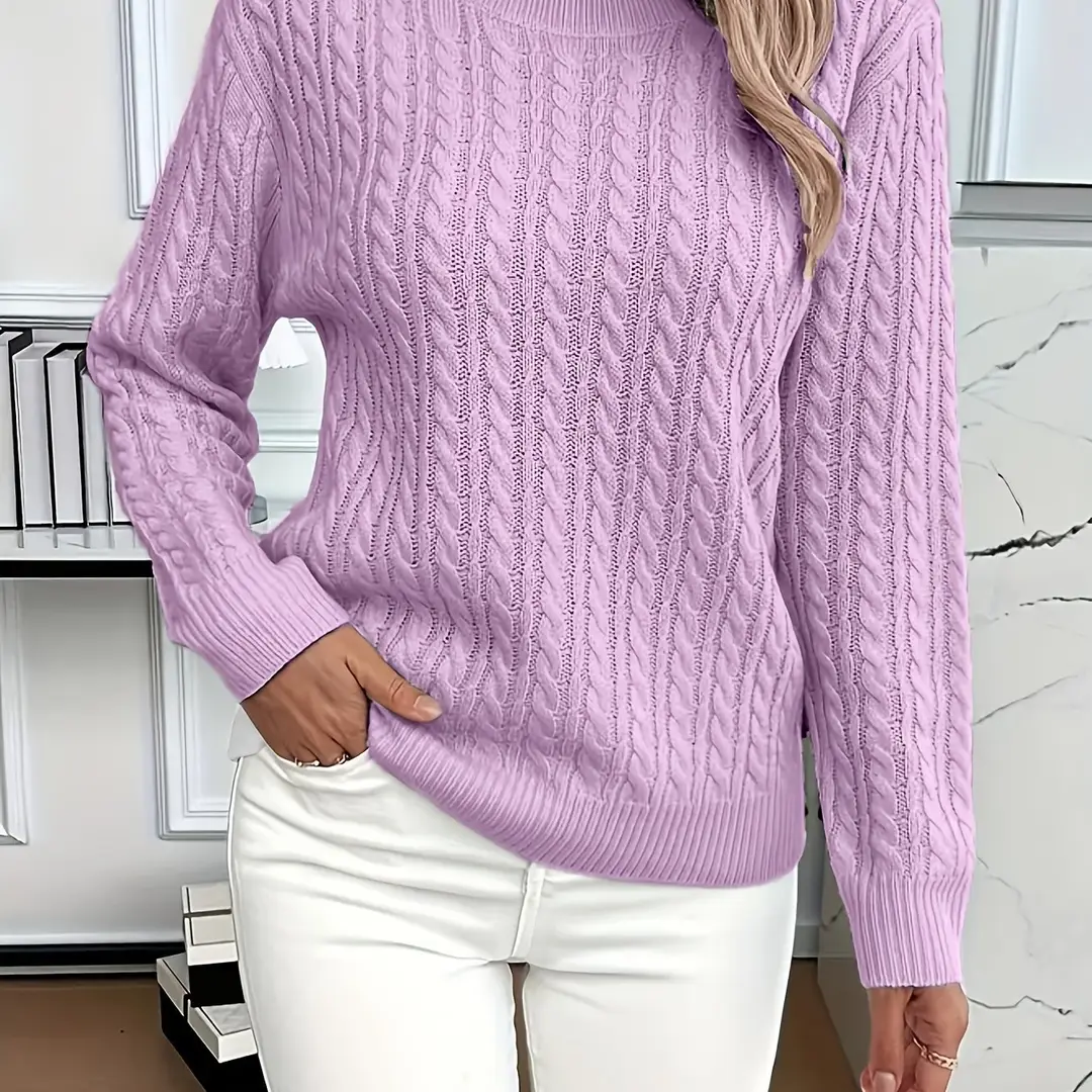 Cross-Border Round Neck Thick Cable-Knit Faux Wool Sweater for Women 2025 Autumn/Winter Top Base Sweater Women 2026 Spring Knitwear
