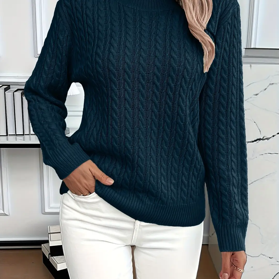 Cross-Border Round Neck Thick Cable-Knit Faux Wool Sweater for Women 2025 Autumn/Winter Top Base Sweater Women 2026 Spring Knitwear