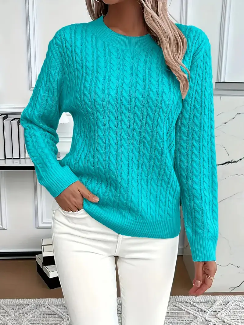 Cross-Border Round Neck Thick Cable-Knit Faux Wool Sweater for Women 2025 Autumn/Winter Top Base Sweater Women 2026 Spring Knitwear