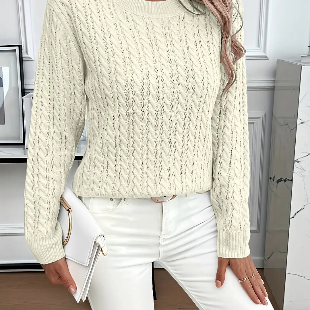 Cross-Border Round Neck Thick Cable-Knit Faux Wool Sweater for Women 2025 Autumn/Winter Top Base Sweater Women 2026 Spring Knitwear