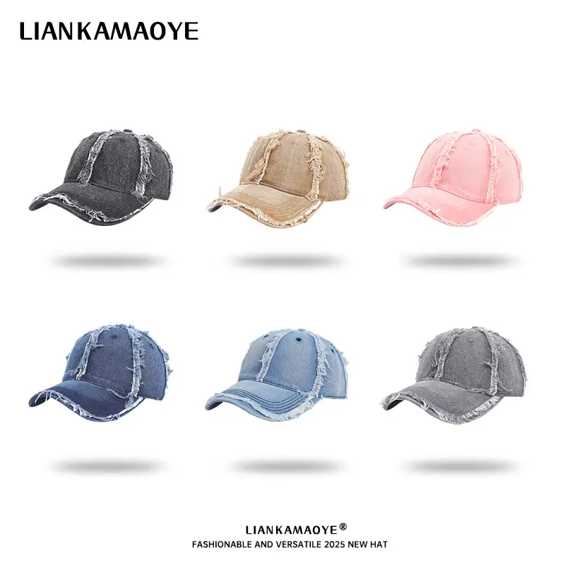 Vintage Denim Frayed Baseball Cap for Women Men - Image 7