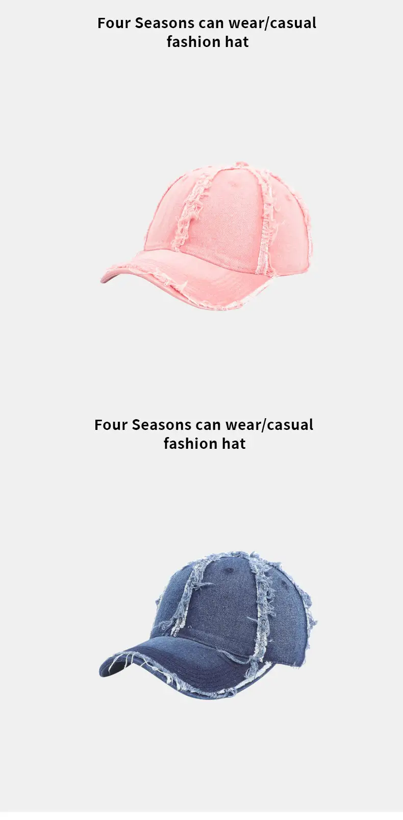 Vintage Denim Frayed Baseball Cap for Women Men — feature 11