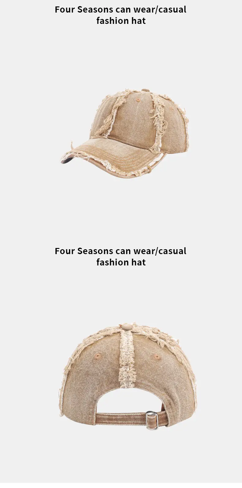Vintage Denim Frayed Baseball Cap for Women Men — feature 12