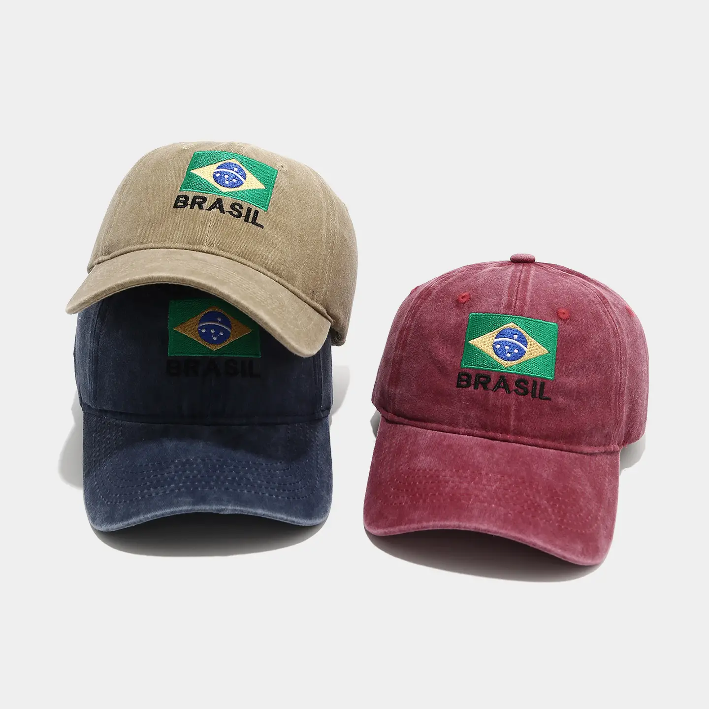 Brazil Flag Embroidered Distressed Cap Men's Washed - Image 6