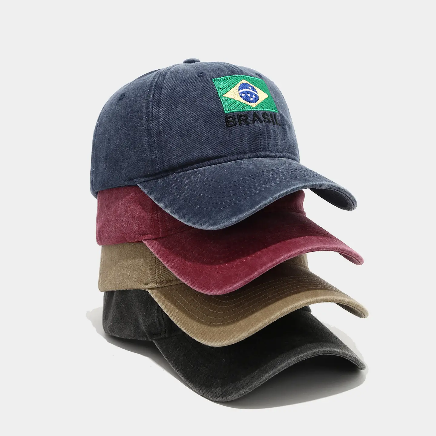 Brazil Flag Embroidered Distressed Cap Men's Washed — feature 2