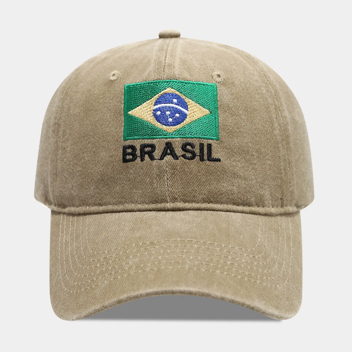 Brazil Flag Embroidered Distressed Cap Men's Washed - Image 2