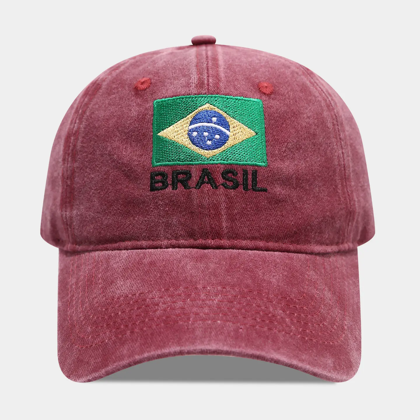 Brazil Flag Embroidered Distressed Cap Men's Washed - Image 3