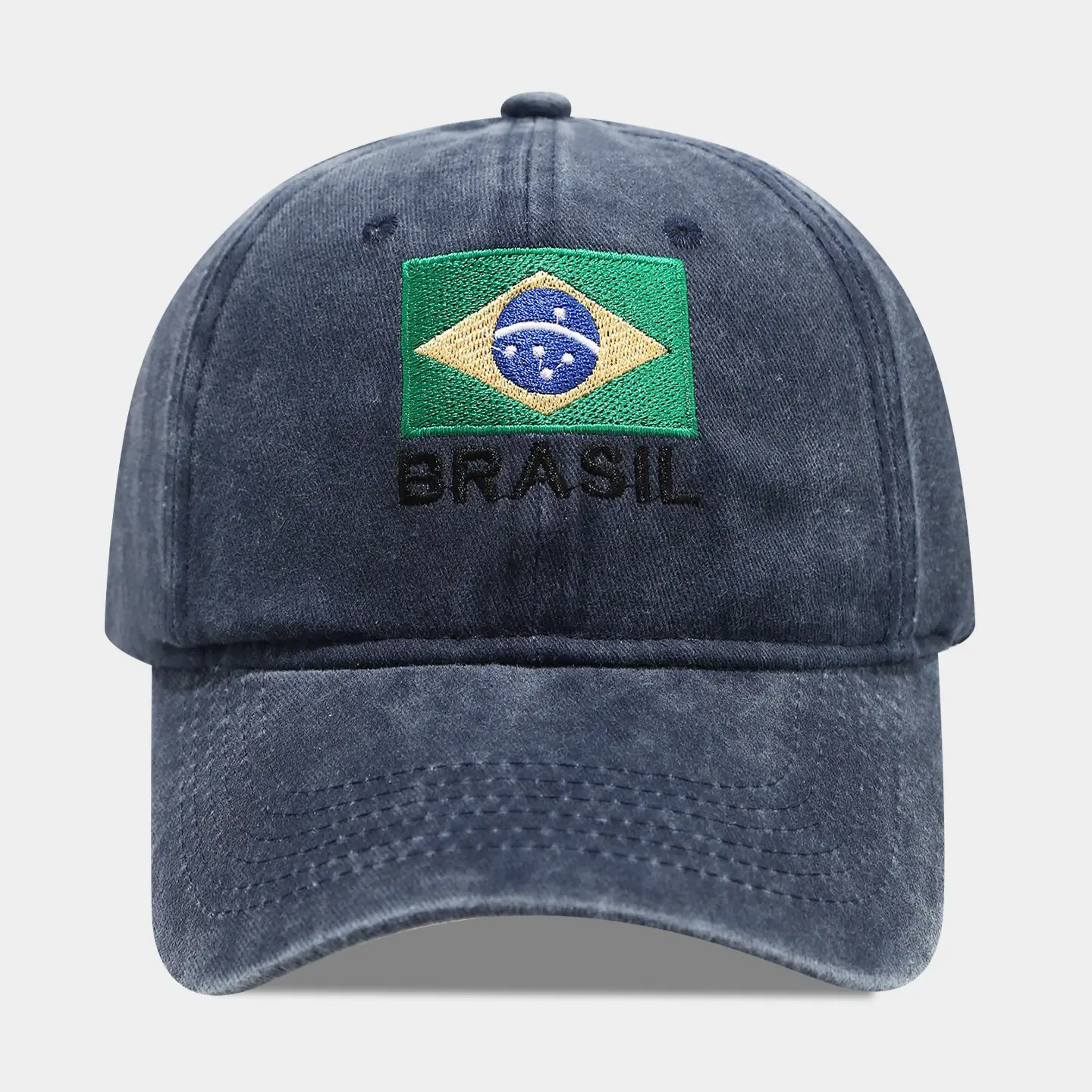 Brazil Flag Embroidered Distressed Cap Men's Washed - Image 4