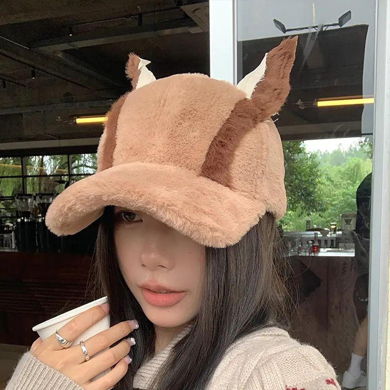 Doberman Plush Dog Ear Hat Black White Winter Warm - Image 5