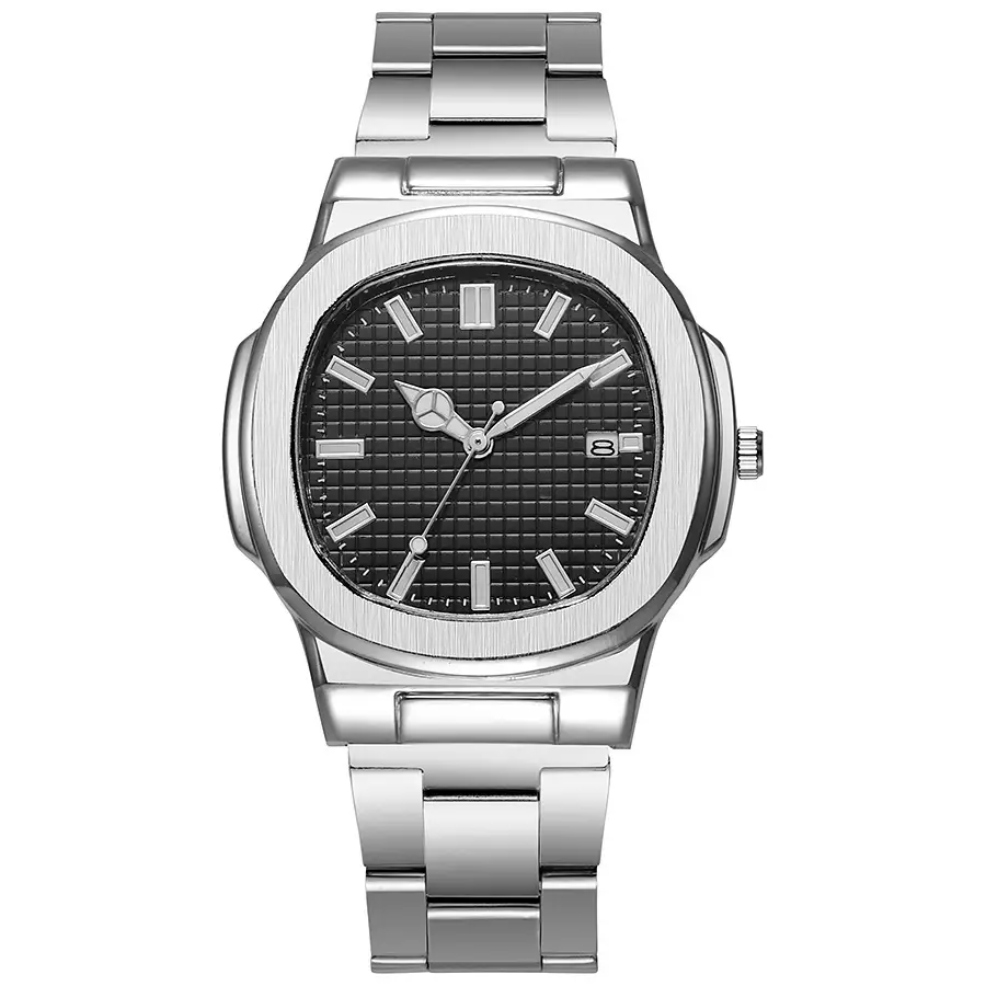 Spot Cross-Border New Men's Watches Wholesale Steel Band Butterfly Buckle Watch Square Dial Cross-Border Watch Quartz Watch