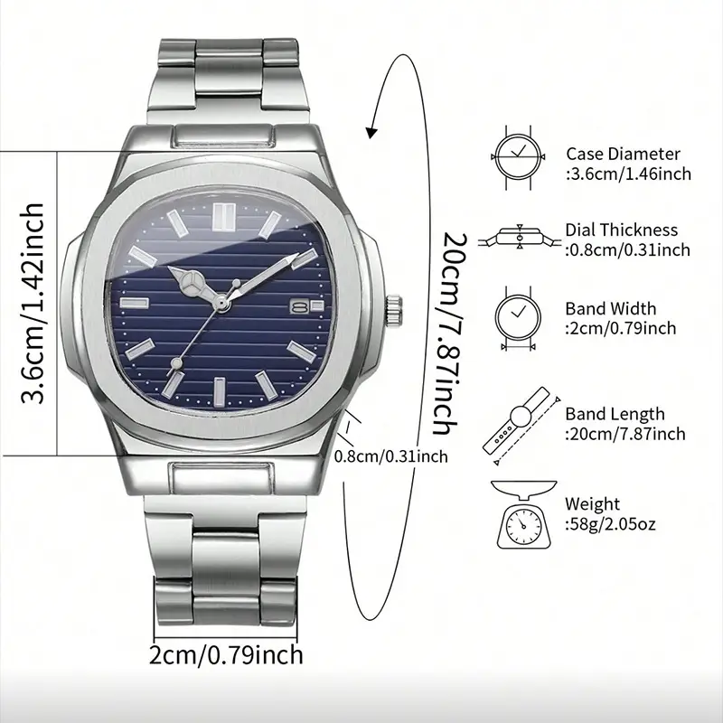 Spot Cross-Border New Men's Watches Wholesale Steel Band Butterfly Buckle Watch Square Dial Cross-Border Watch Quartz Watch — feature 3