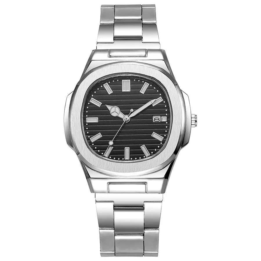 Spot Cross-Border New Men's Watches Wholesale Steel Band Butterfly Buckle Watch Square Dial Cross-Border Watch Quartz Watch — feature 5