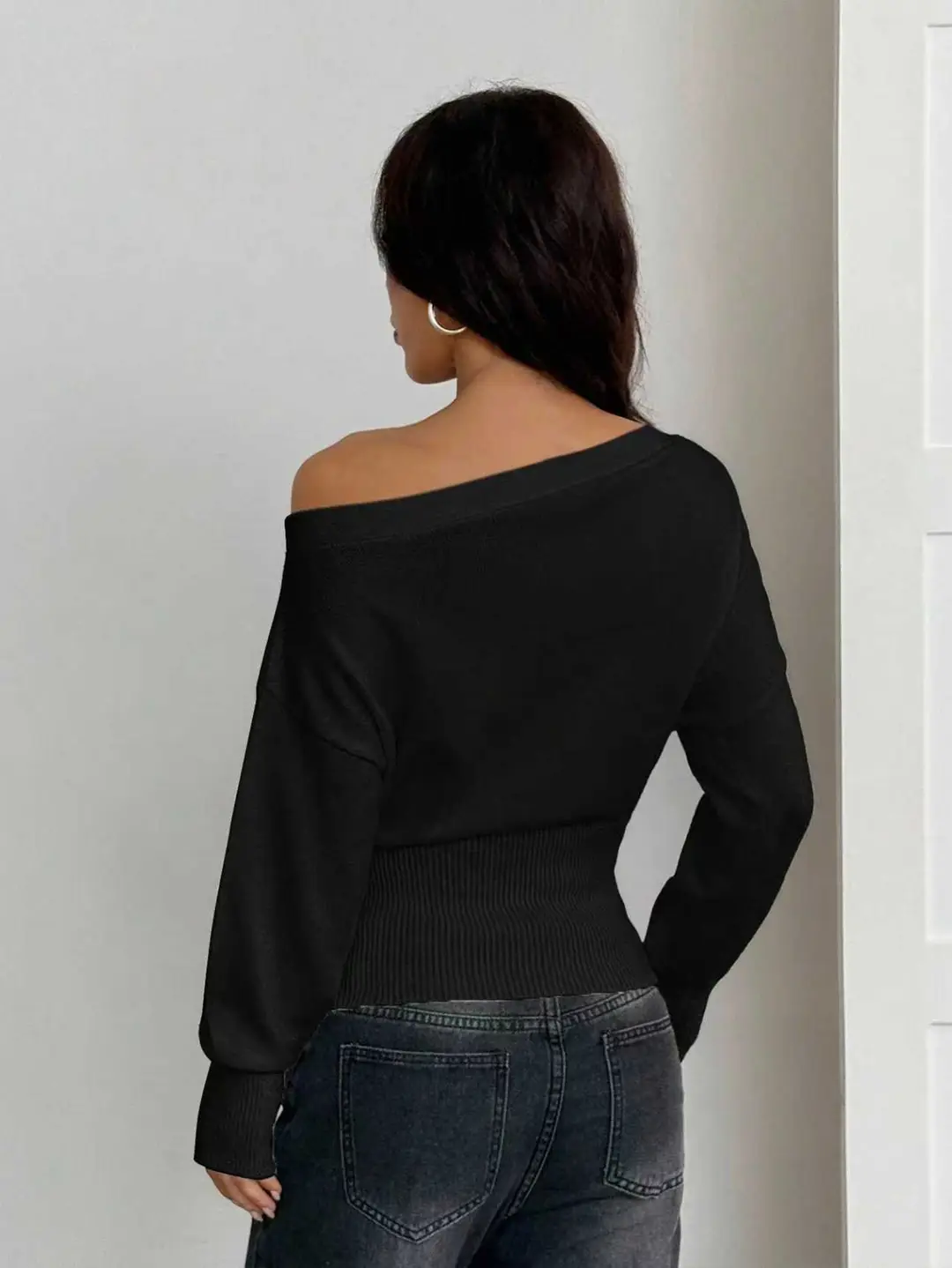 Lazy Style Loose Off-Shoulder Design Knitted Top Women's Autumn and Winter New High-Waist Slim One-Line Collar Sweater — feature 10