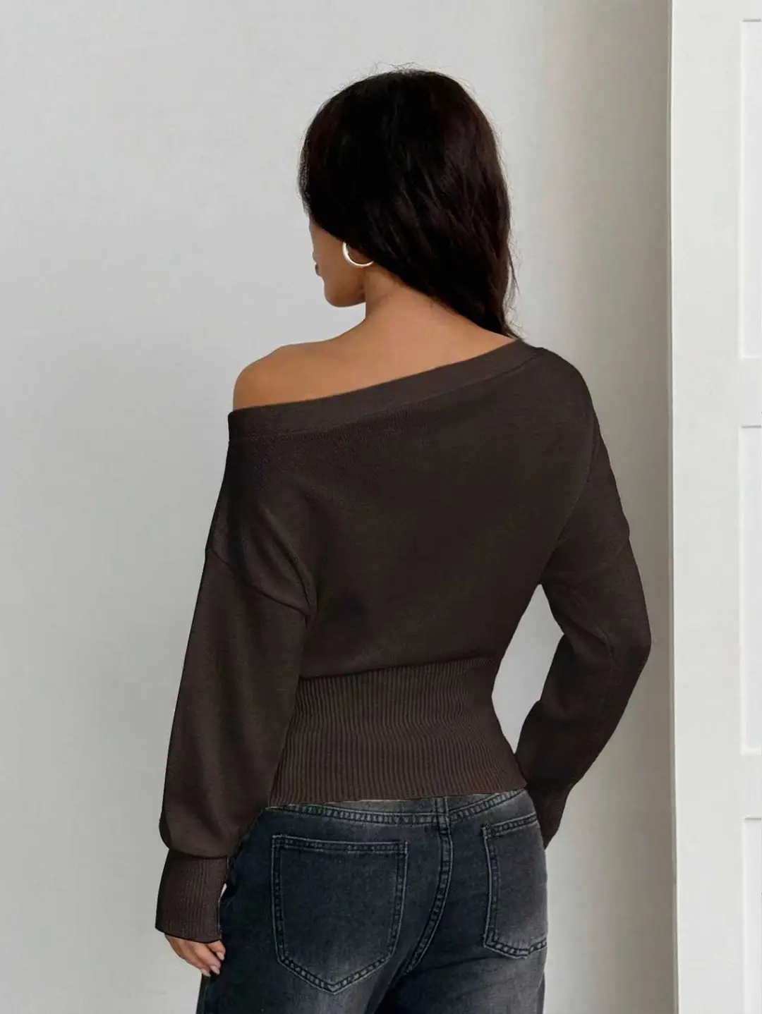 Lazy Style Loose Off-Shoulder Design Knitted Top Women's Autumn and Winter New High-Waist Slim One-Line Collar Sweater — feature 15