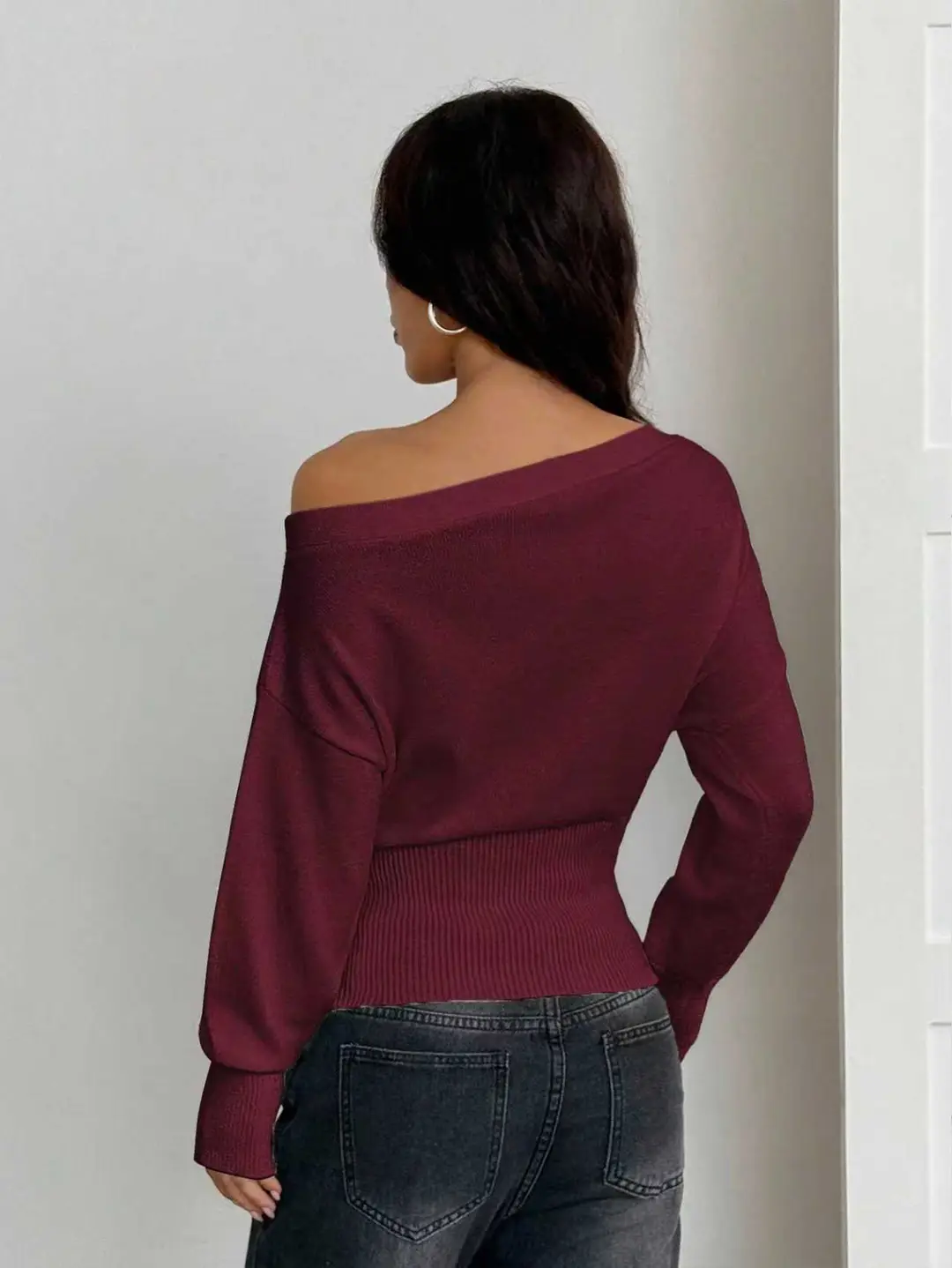 Lazy Style Loose Off-Shoulder Design Knitted Top Women's Autumn and Winter New High-Waist Slim One-Line Collar Sweater — feature 21