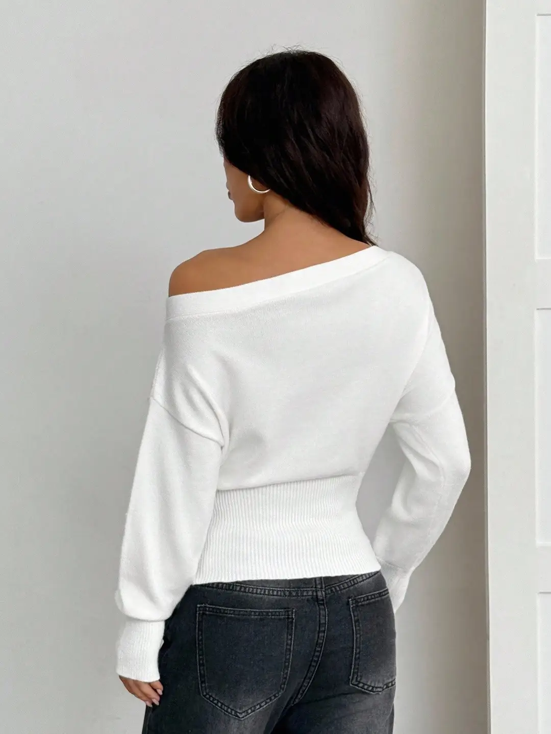 Lazy Style Loose Off-Shoulder Design Knitted Top Women's Autumn and Winter New High-Waist Slim One-Line Collar Sweater — feature 5