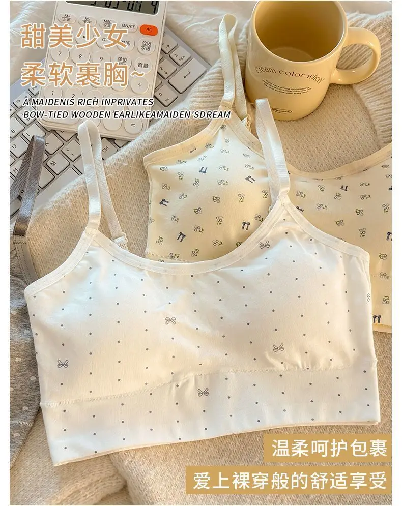 Pure Cotton Intimates for Female Junior and High School Students during Development Period Sports Vest Shock-Proof Breathable Fixed One-Cup Seamless Bra — feature 5