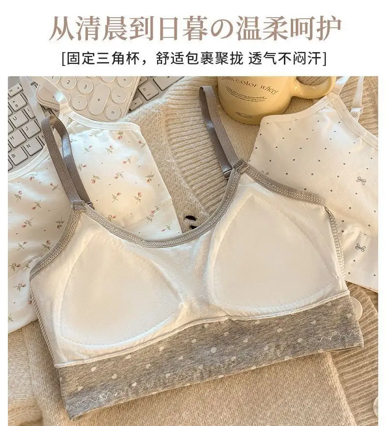Pure Cotton Intimates for Female Junior and High School Students during Development Period Sports Vest Shock-Proof Breathable Fixed One-Cup Seamless Bra — feature 8