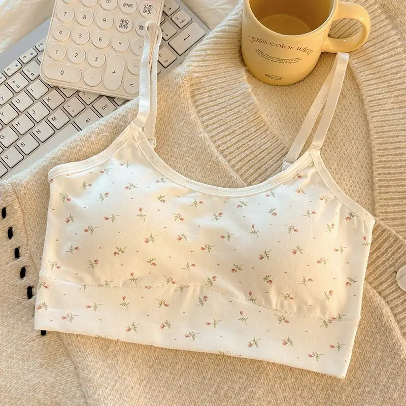 Pure Cotton Intimates for Female Junior and High School Students during Development Period Sports Vest Shock-Proof Breathable Fixed One-Cup Seamless Bra - Image 2