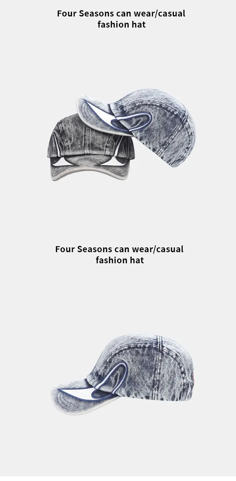 Washed Denim Cap for Men Women Flame Embroidery Hip Hop — feature 10