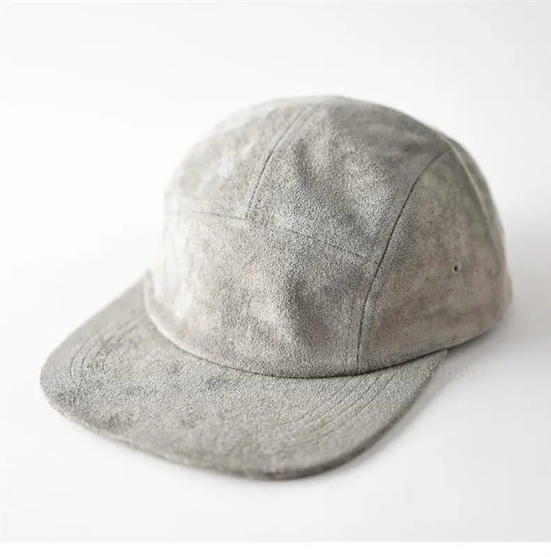 Men's Grey Suede Baseball Cap 5 Panel Flat Brim — feature 5