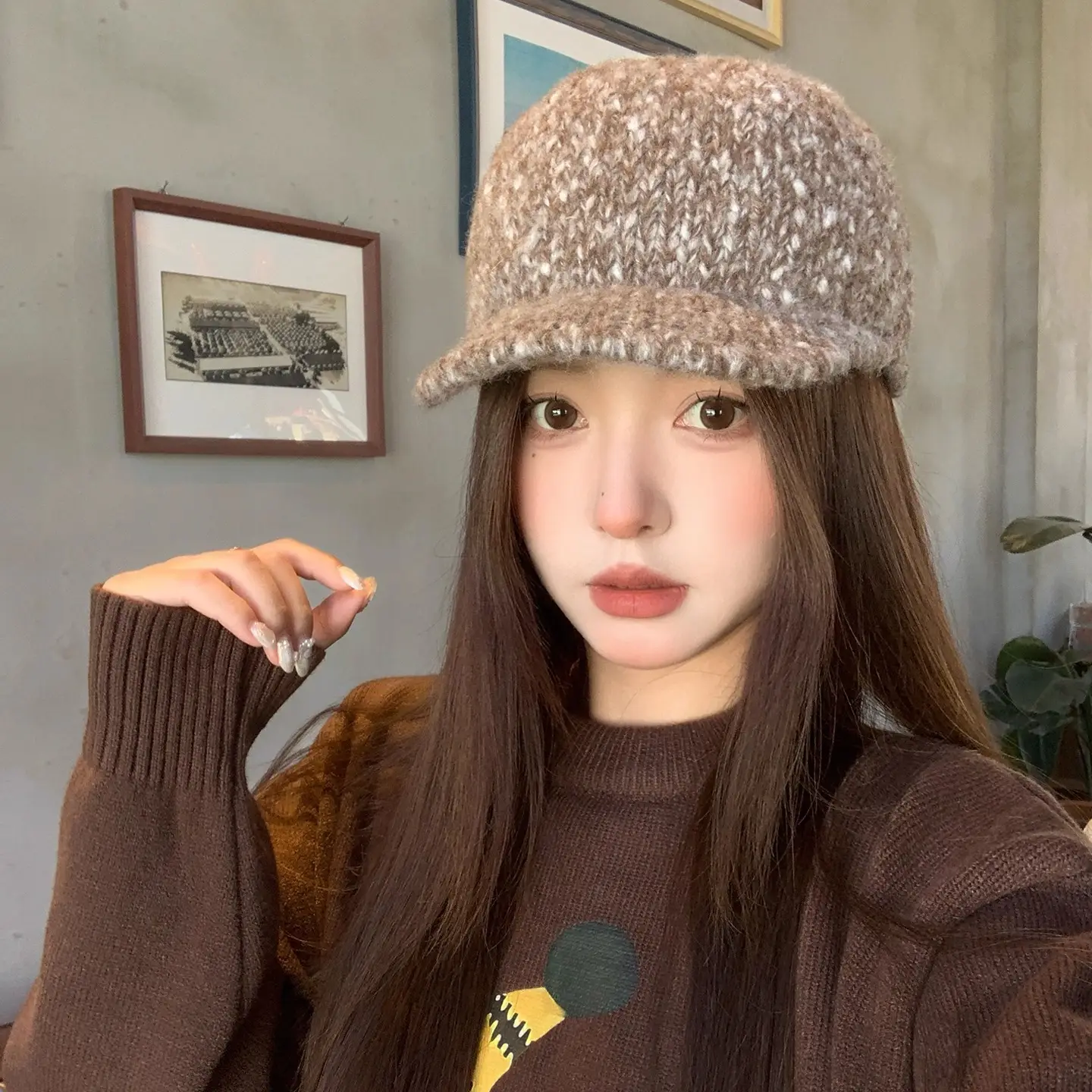 Winter Wool Knitted Duck Tongue Hat for Women - Image 7