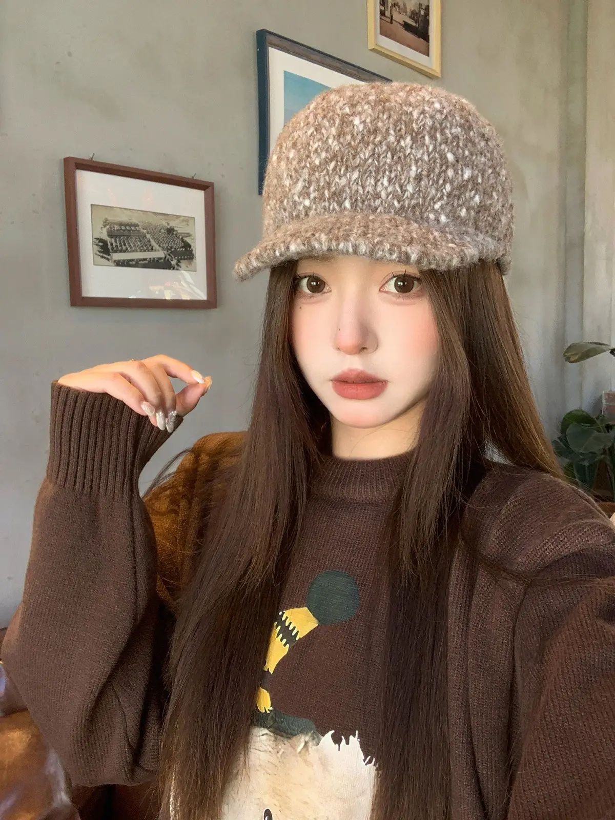 Winter Wool Knitted Duck Tongue Hat for Women - Image 3
