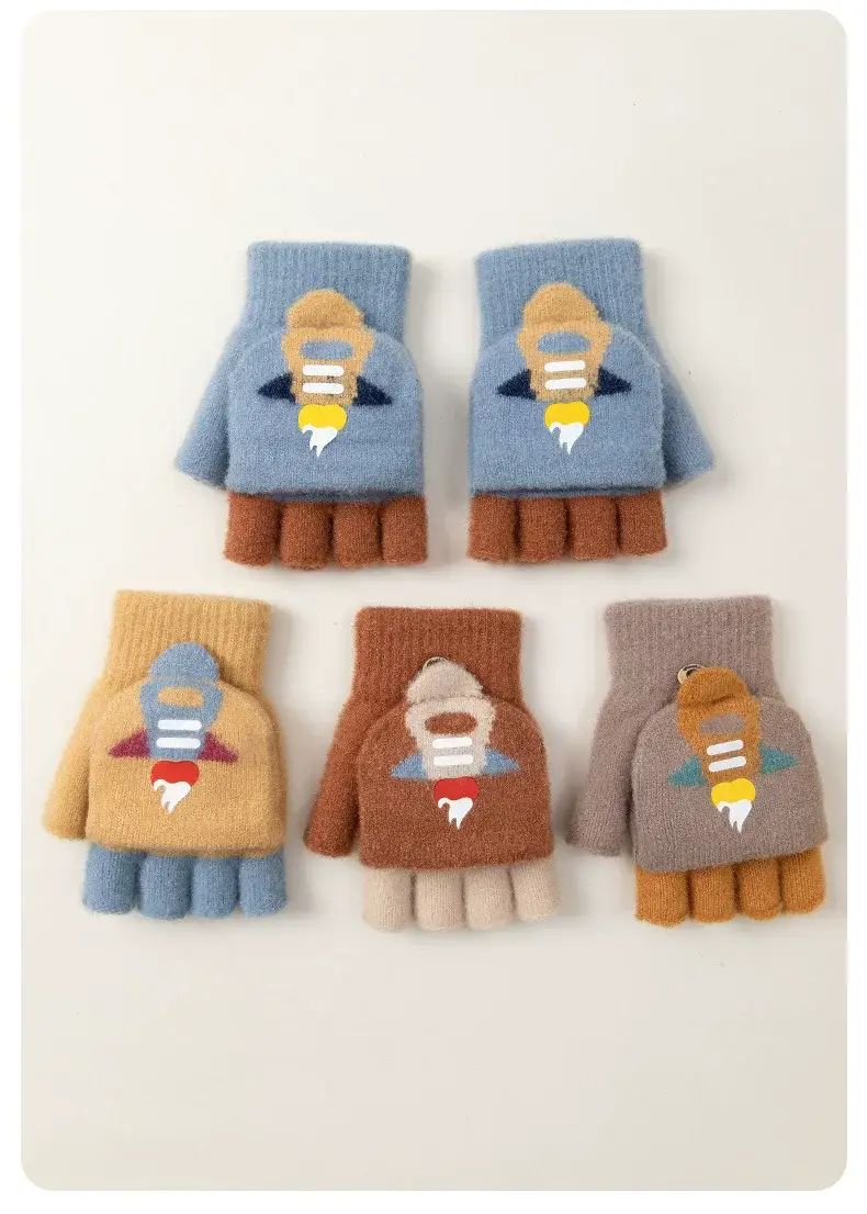 Children's Winter Writing Gloves for Older Kids, Elementary School Girls, Warm Half-Finger Flip Cover Fingerless Half Gloves for Boys — feature 10