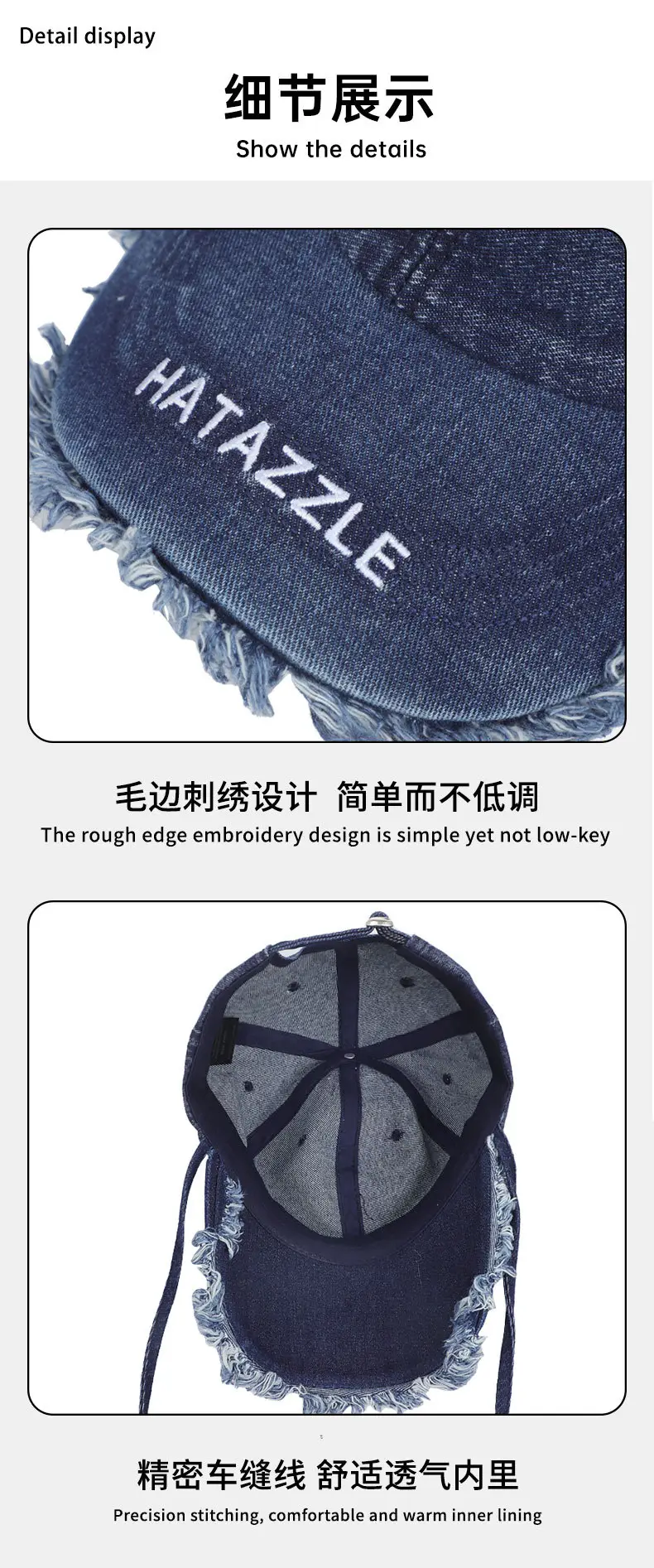 Denim Baseball Cap with Adjustable Strap, Windproof, Retro Design — feature 13