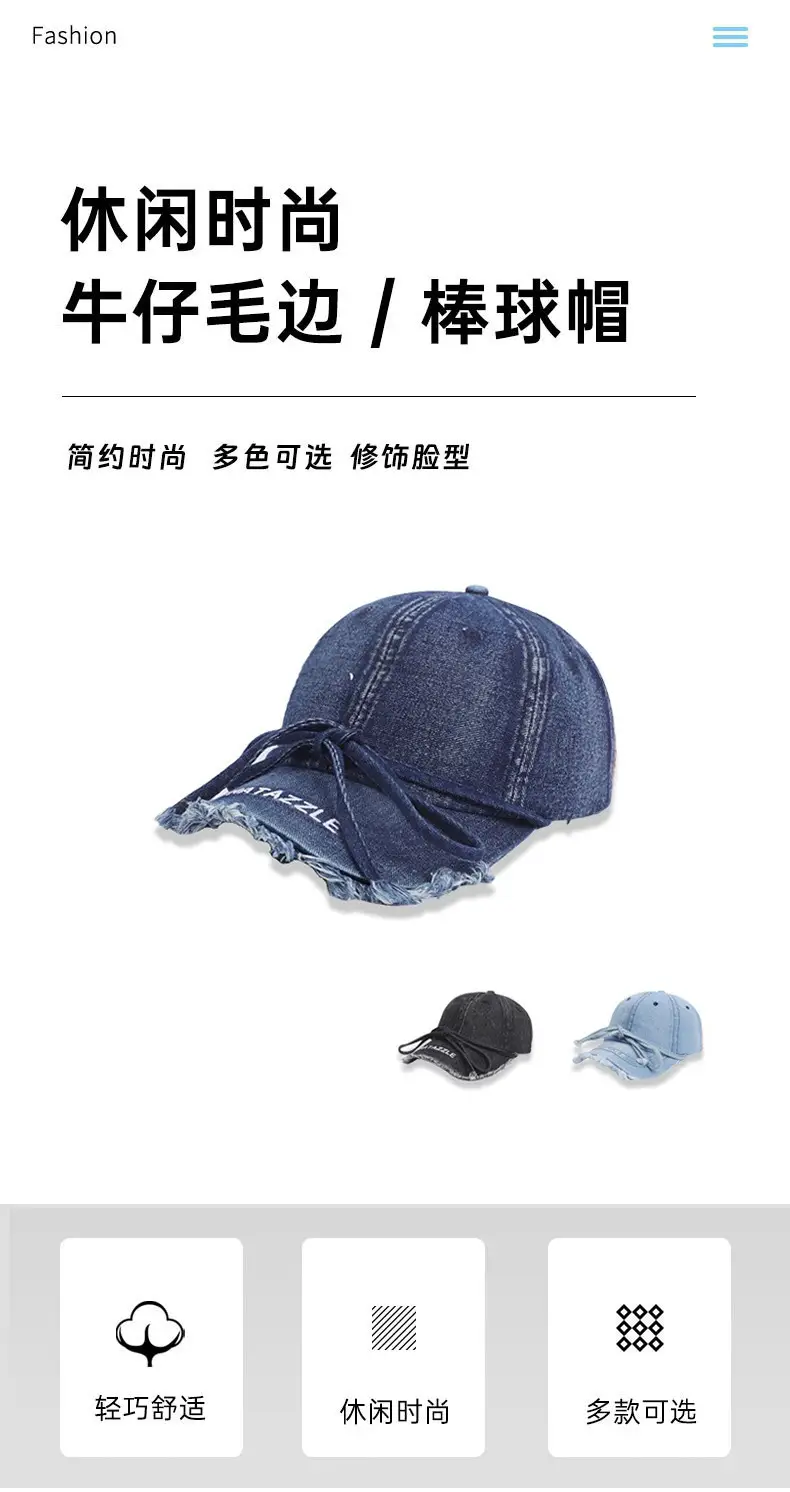 Denim Baseball Cap with Adjustable Strap, Windproof, Retro Design — feature 2