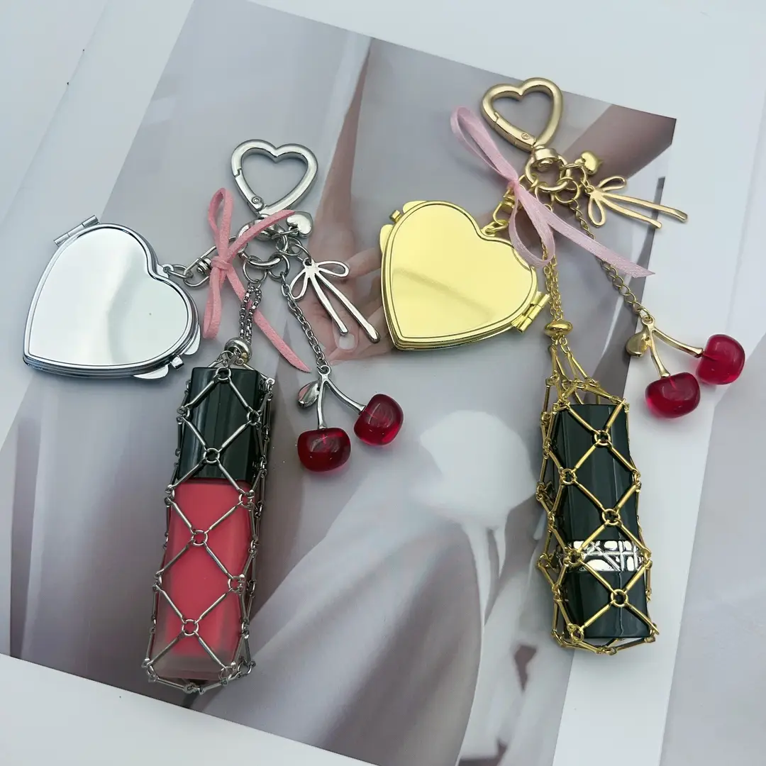 Portable Cherry Lipstick Mesh Pouch Sample Stainless Steel Bamboo Pendant for Hanging on Bags Pendant Accessory