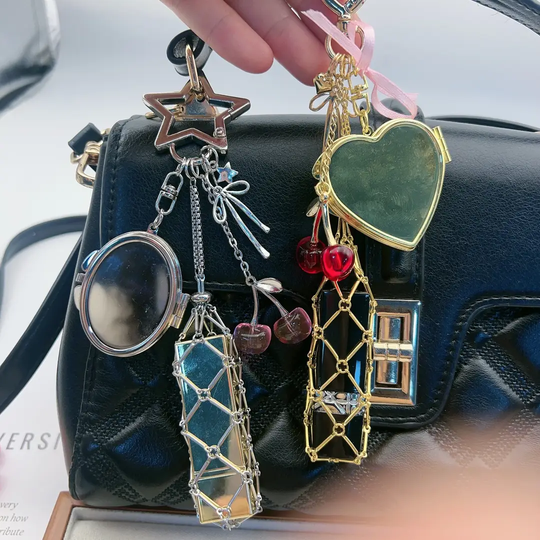 Portable Cherry Lipstick Mesh Pouch Sample Stainless Steel Bamboo Pendant for Hanging on Bags Pendant Accessory