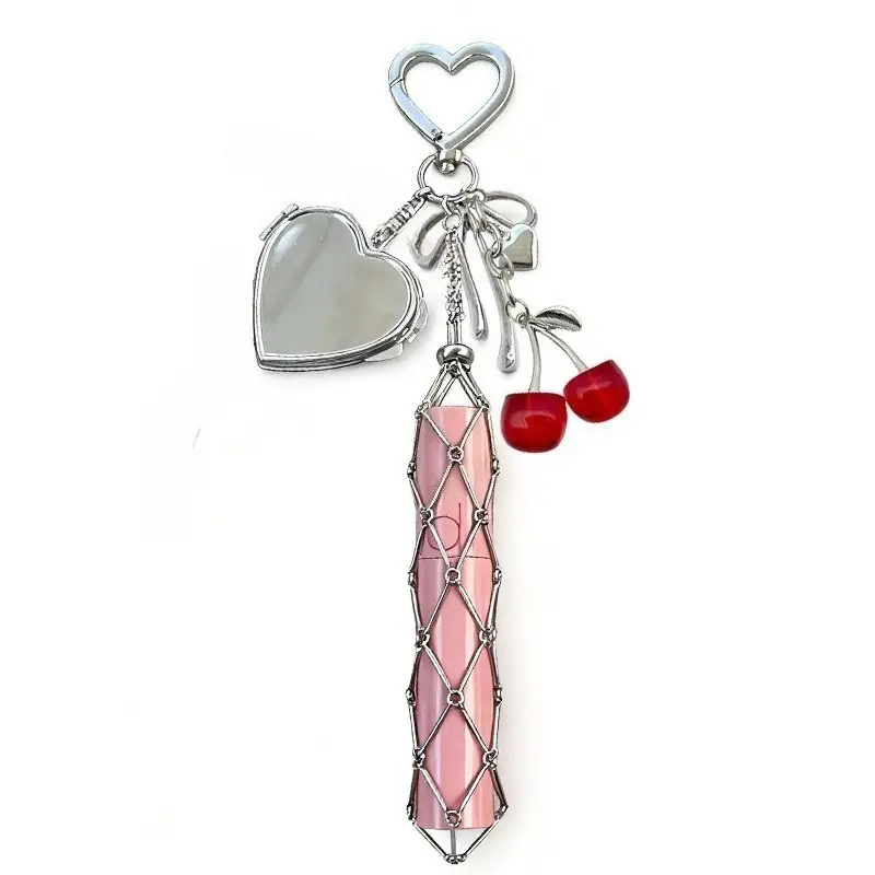 Portable Cherry Lipstick Mesh Pouch Sample Stainless Steel Bamboo Pendant for Hanging on Bags Pendant Accessory — feature 2