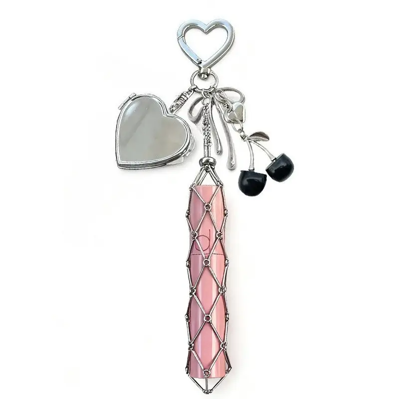 Portable Cherry Lipstick Mesh Pouch Sample Stainless Steel Bamboo Pendant for Hanging on Bags Pendant Accessory — feature 4