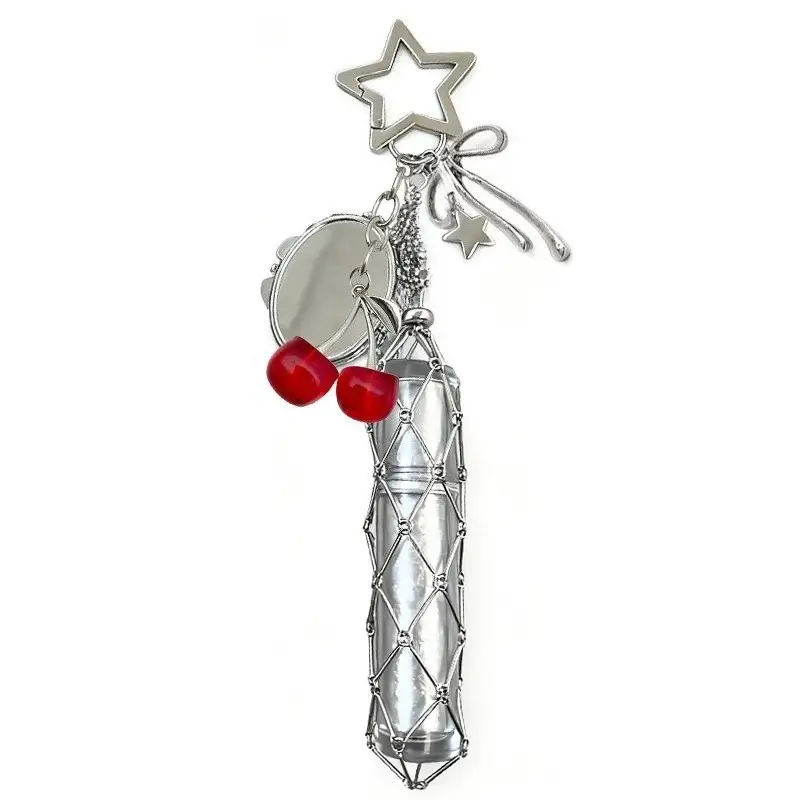 Portable Cherry Lipstick Mesh Pouch Sample Stainless Steel Bamboo Pendant for Hanging on Bags Pendant Accessory — feature 5