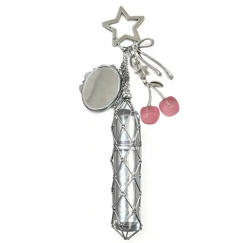 Portable Cherry Lipstick Mesh Pouch Sample Stainless Steel Bamboo Pendant for Hanging on Bags Pendant Accessory — feature 7