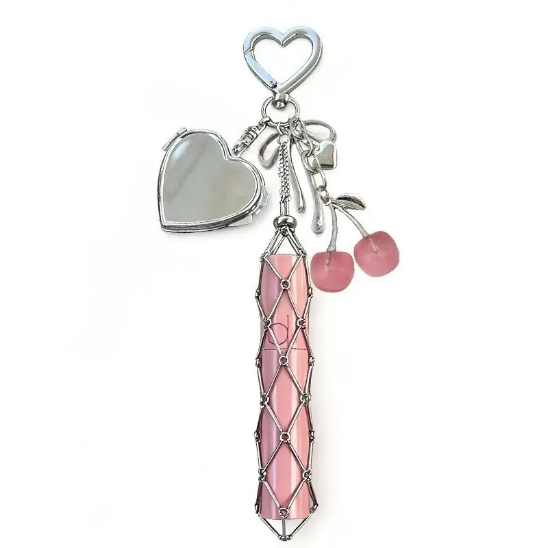 Portable Cherry Lipstick Mesh Pouch Sample Stainless Steel Bamboo Pendant for Hanging on Bags Pendant Accessory