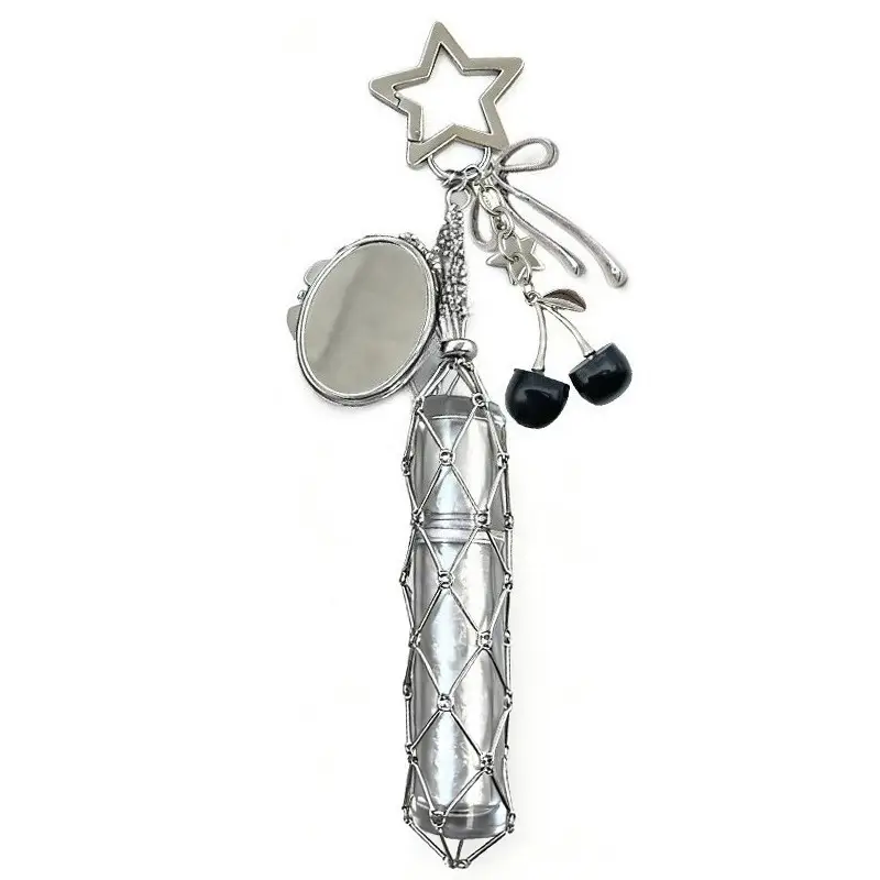 Portable Cherry Lipstick Mesh Pouch Sample Stainless Steel Bamboo Pendant for Hanging on Bags Pendant Accessory