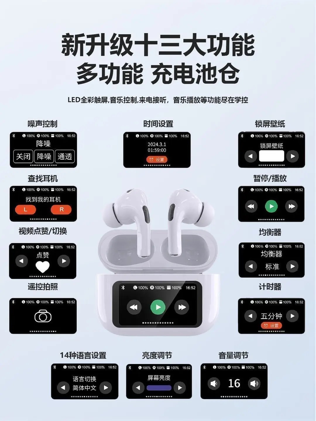 Huaqiangbei 2025 New Wireless Bluetooth Headset Anc Active Noise Reduction Smart Color Screen Suitable for Android and Apple — feature 8