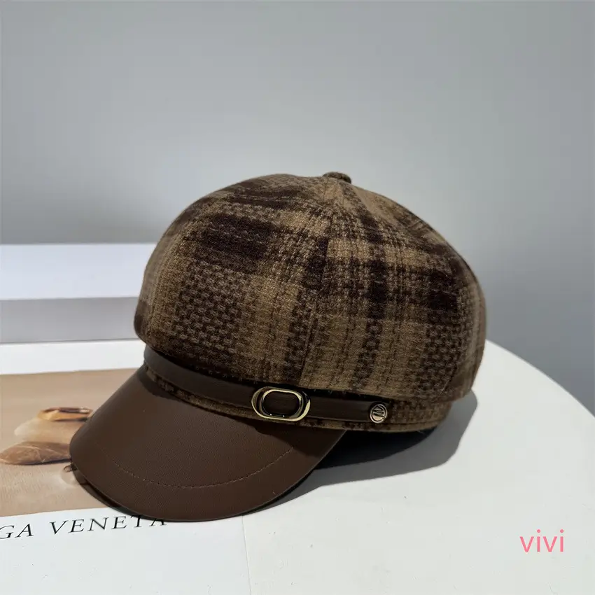 New Tweed Plaid Beret for Women British Style - Image 3